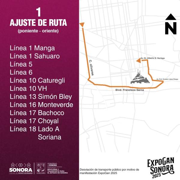 Gobierno de Sonora anuncia ajustes en líneas de transporte urbano por manifestación de ExpoGan
